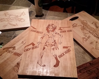 9x13 Zombie Cutting Boards.  Halloween Chop down veggies... and the undead! Flesh eater, Eat Brains, Walker, Wood Zombie, Brain eater