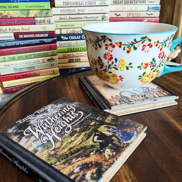 Classic Novel Solid Wood Book Coasters FREE shipping!- now pick from 55 Vintage book Title options - The perfect gift for book lovers!