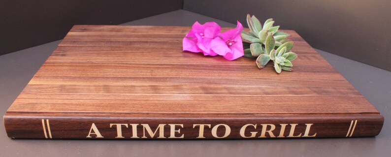 Rustic book shaped Cutting Board/ Serving Board, A Time to Grill. For the book lover. Disguise your cutting board as a vintage book image 2