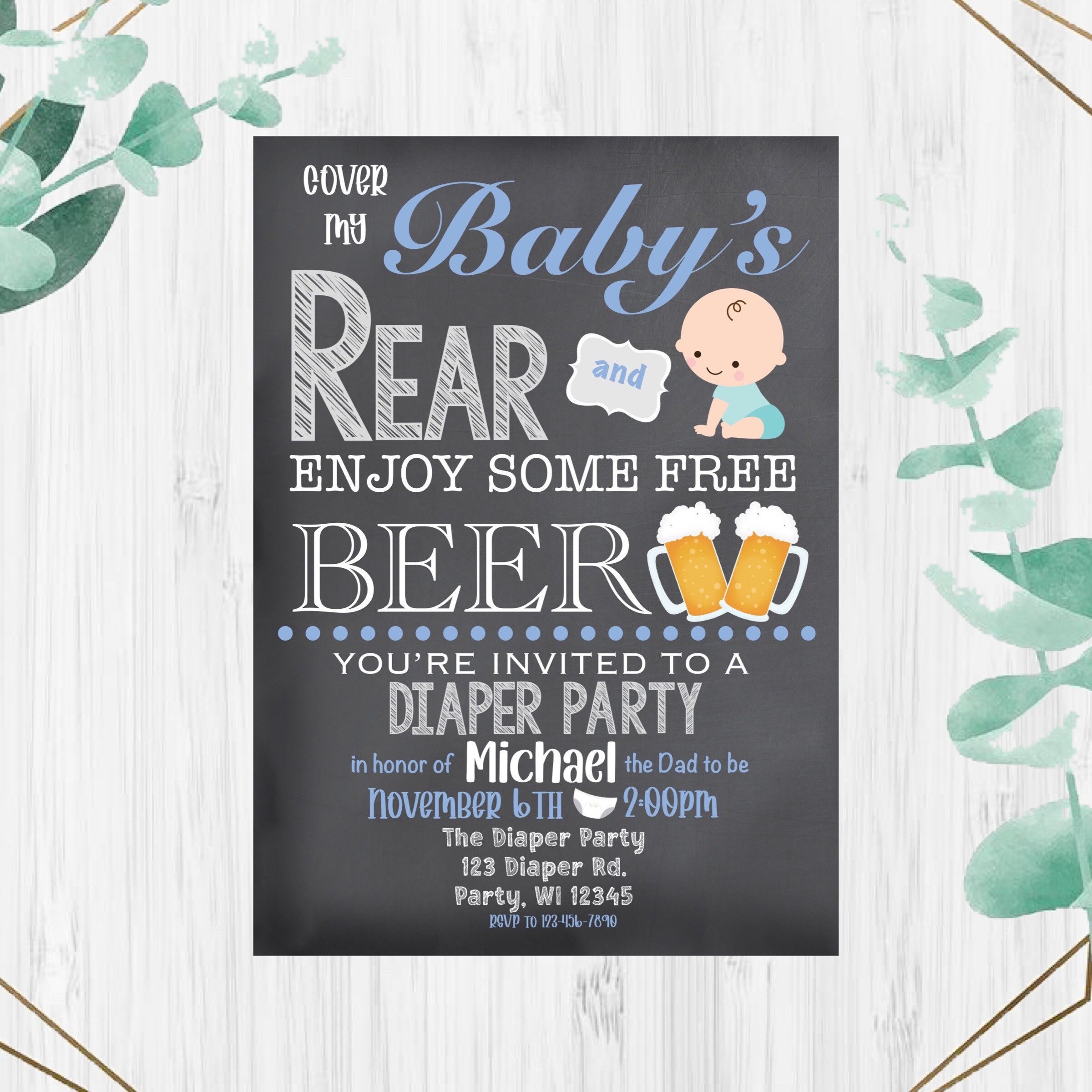 Diaper Party Invitation, Diaper Shower Invitation, Diaper Party Invite