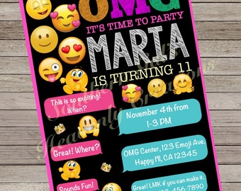 Emoji Invitations, Emoji Party Invitation, Emoji Birthday Invitation, Emoji Theme Birthday, Emoji Girl, Emoji