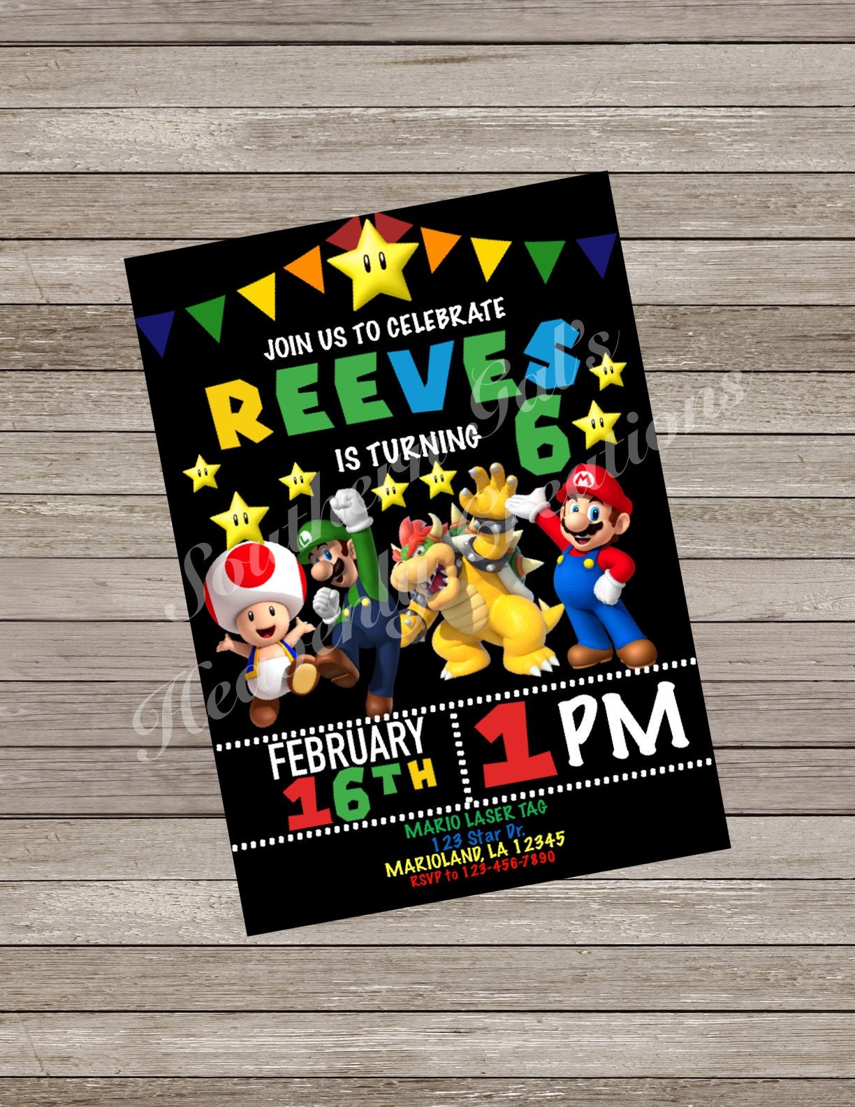 Mario Birthday Invitation Bowser Invitation Nintendo Etsy