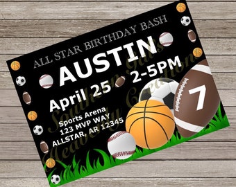 Sports Birthday Invitation, Sports Birthday, Multi Sport Birthday Invitations, Sports Party Invitations, Sports Party Invite, Sports Party