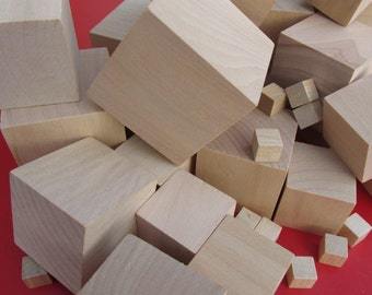 10 Pack Wooden Craft Blocks Wood Cubes sizes 10mm to 75mm Hardwood Block Minecraft