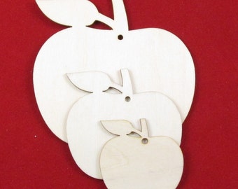 Wooden Apple Craft Shapes 50mm, 70mm & 100mm Plain Wood Gift Tags with Hole for Hanging