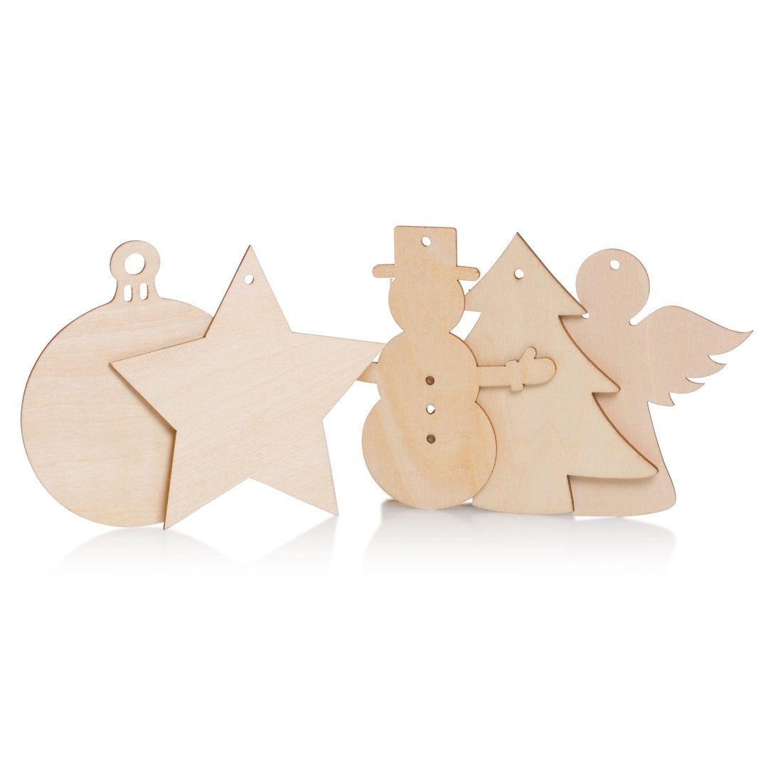Wooden Christmas Craft Shapes, Angel, Snowman, Bauble, Star, Tree Xmas