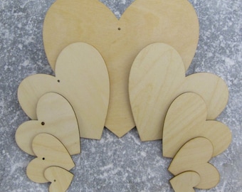 10 Pack of Wooden Love Heart Craft Shapes 2cm to 10cm