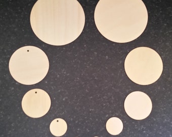 10 Pack of Wooden Circle Shapes 2cm to 10cm