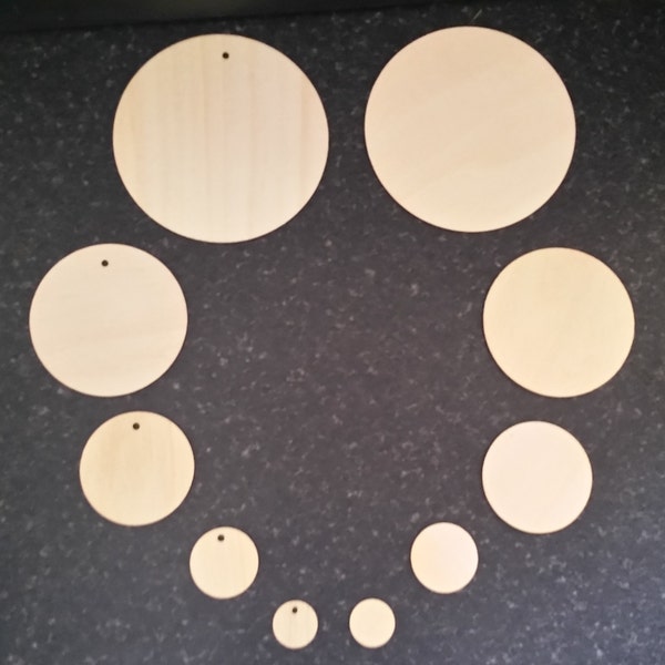10 Pack of Wooden Circle Shapes 2cm to 10cm