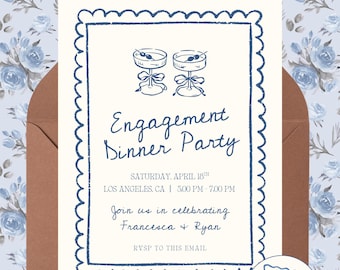Blue Editable Engagement Party Invitation, Wedding Template, Martini Theme Bridal Invite