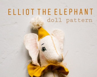 Pdf hand sewing doll pattern - Elephant Doll pattern, Animal doll pattern, How to Make your own doll, instant download stuffed toy pattern