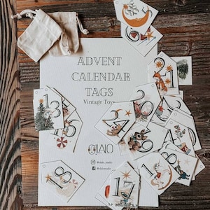 DIY Advent tags, Calendar Tags,  Instant Download Calendar, December Printable Christmas Decor, Printable Advent Calendar Tags, Download