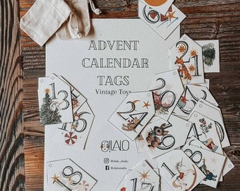 DIY Advent tags, Calendar Tags,  Instant Download Calendar, December Printable Christmas Decor, Printable Advent Calendar Tags, Download