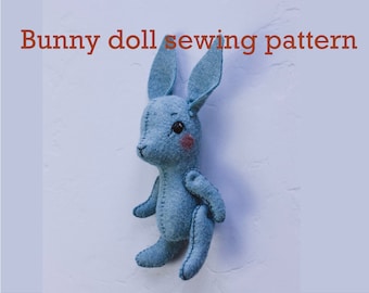 Bunny Rabbit Sewing PATTERN, Felt Animals pattern, PDF Pattern, Stuffed Animal, Pdf hand sewing felt doll pattern, stuffed toy pattern