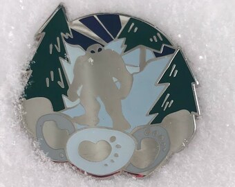 Art Nouveau Style Yeti Cryptid Bigfoot Enamel Pin Cryptozoology Paranormal Winter Snow Mountains Glow -in-the-Dark
