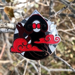 Nouveau Cryptid Flatwood Monster Enamel Pin Creepy Black White Red Glitter