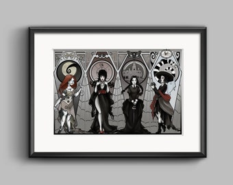 Goth Girl Jugendstil Poster Print Nightmare beträgt vor Weihnachten Elvira sodass am sodasstday Addams Lydia Beetlejuice