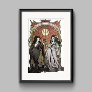 Witchy Woman Art Nouveau Poster Print Morticia Addams Lily Munster