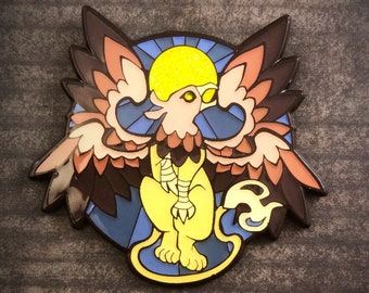 Griffin Art Nouveau Enamel Pin Gold Blue Fantasy Mythology Magical Creature