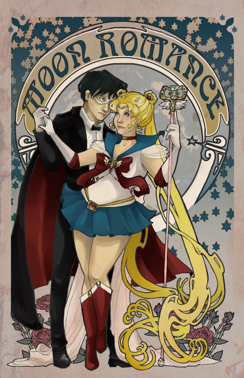 Sailor Moon Moon Romance Anime Art Nouveau Poster Print Tuxedo | Etsy