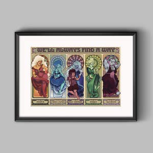 Crystal gems art nouveau inspired print featuring Jasper, Lapis Lazuli, Ruby, Sapphire, Peridot, and Bismuth