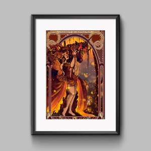 fire unicorn holographic fairy sparkly dark art nouveau print