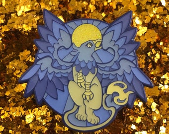 Sky Griffin Art Nouveau Enamel Pin Gold Sun Fantasy Mythology Magical Creature