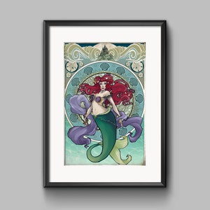 Princess Ariel Art Nouveau Disney Inspired Poster Print