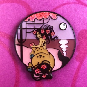 Pin esmaltado de centauro, mitología Art Nouveau, purpurina y gema