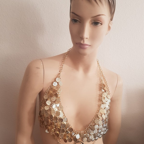 Professional Tribal Belly Dance Bra Handmade of Silver and Gold Coins.