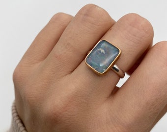 Sterling Silver and 14k Gold Filled Opal Mixed Metal Ring Size 7.