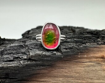 Sterling Silver Watermelon Tourmaline Ring. Size 6.