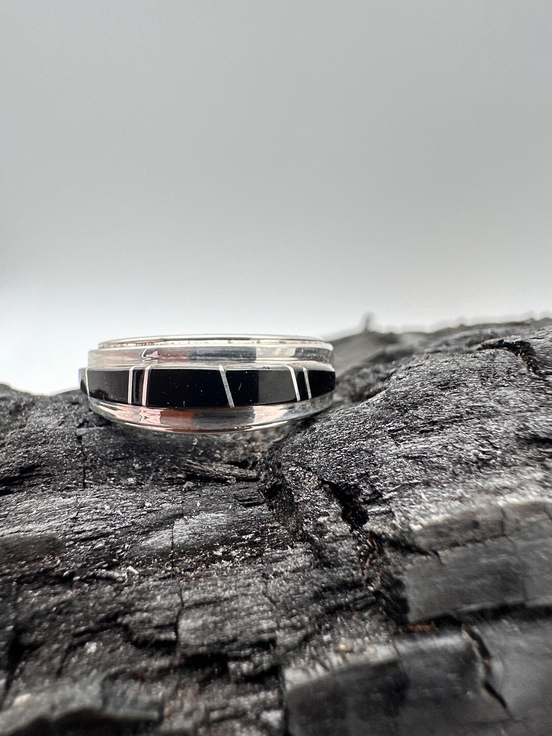 Sterling Silver Black Onyx Inlay Ring Size 7.5 - Etsy