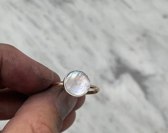 14kt Gold-Filled Rainbow Moonstone Mixed Metal Ring. Size 11.5.