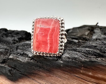 Sterling Silver Rhodochrosite Ring Size 6.5