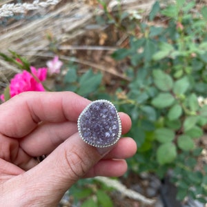 Sterling Silver Purple Raw Amethyst Druzy Ring Size 6 (can be sized up to 6.5)