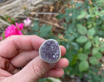 Sterling Silver Purple Raw Amethyst Druzy Ring Size 6 (can be sized up to 6.5)