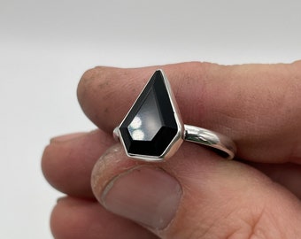 Sterling Silver, Black Onyx Shield Ring, Size 9.5.