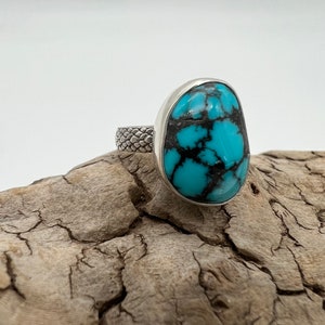 Sterling Silver, Hubei Turquoise Ring, Size 10.