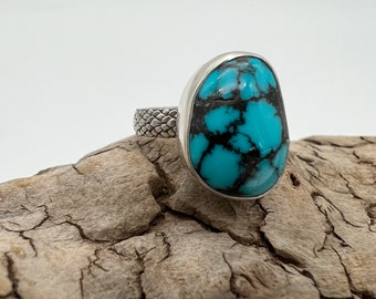 Sterling Silver, Hubei Turquoise Ring, Size 10.