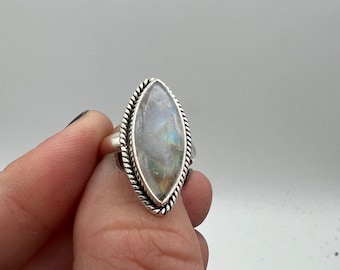 Sterling Silver Rainbow Moonstone Ring Size 4.5.