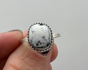 Sterling Silver, White Buffalo Turquoise Ring. Size 6.