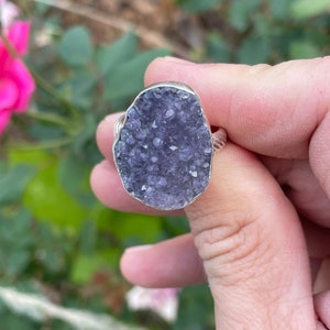 Sterling Silver Purple Raw Amethyst Druzy Ring Size 9 (can be sized up to 9.5)