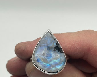 Rainbow Moonstone Ring. Size 9.5.