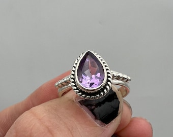 Sterling Silver, Faceted Amethyst, size 7.