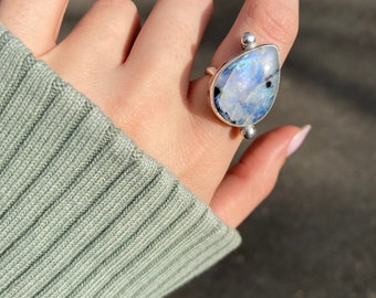 Rainbow Moonstone Ring. Size 6.5.