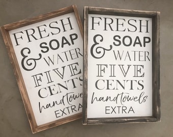 Fresh Soap and water sign,Bathroom wall Decor,Bathroom Signs,Farmhouse Bathroom,Rustic Bathroom,Wood Signs,Bathroom wall decor,framed sign