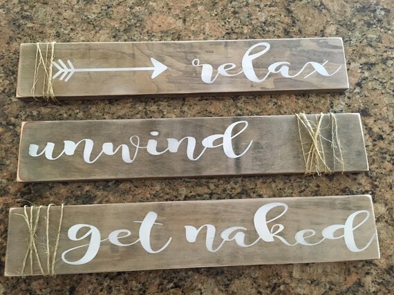 Distressed Rustic Bathroom Wood Signs Set of 3 Get Naked Unwind Relax