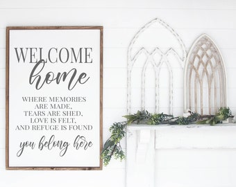 Welcome Home Sign, Welcome sign, You belong here, entryway sign, Welcome Home, Housewarming Gift, farmhouse decor, Framed Sign, wood framed