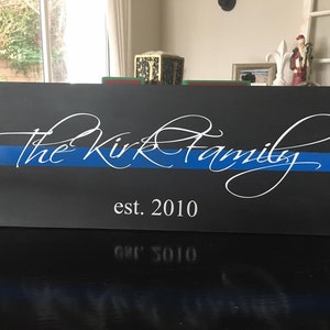Regalos para oficiales de policía, letrero policial, línea azul delgada, decoración del hogar de la policía, esposa de la policía, Blue Lives Matter, letrero establecido, letrero personalizado